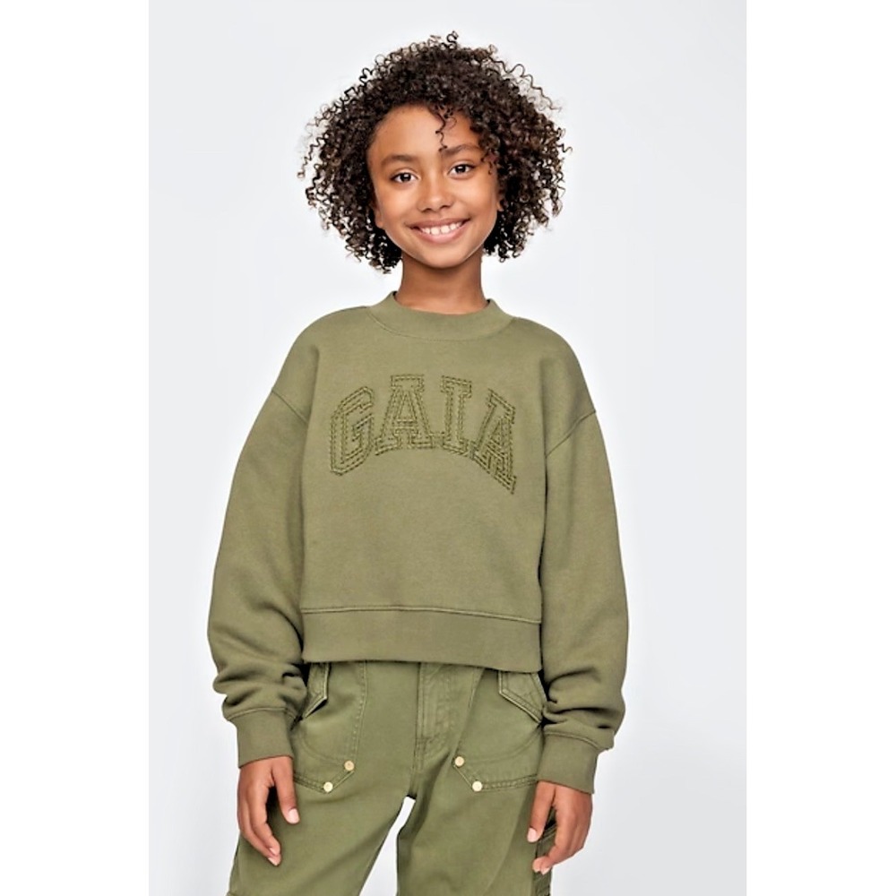 Gap x Cult Gaia Girl Size M (8) Cropped Logo Sweatshirt Vintage Soft Olive Green
